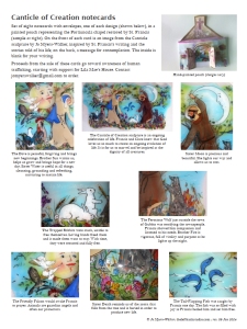 Page showing designs of Canticle of Creation notecards featuring details of sculpture by artist Jo Myers-Walker